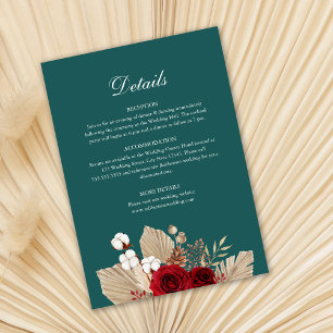 Carte de détails de mariage avec des roses bordeau