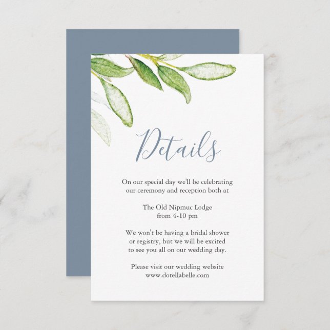 Carte de détails de mariage avec feuilles aquarell (Devant / Derrière)