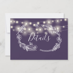 Carte de détails de mariage avec guirlandes violet