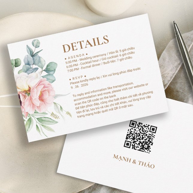 Carte de détails de mariage bilingue vietnamien Pi (Créateur téléchargé)