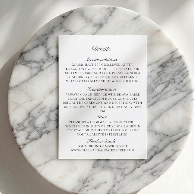 Carte de détails de mariage blanc à l'ancienne (Créateur téléchargé)