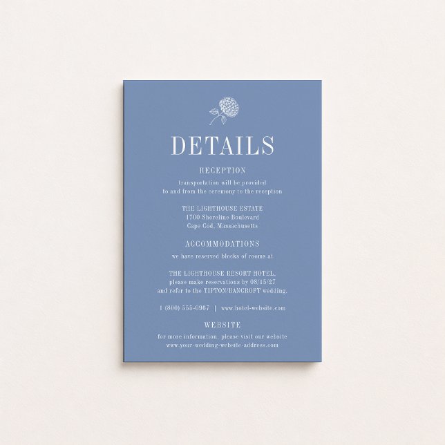 Carte de détails de mariage bleu floral HYDRANGEA (Créateur téléchargé)