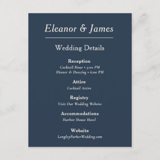 Carte de détails de mariage bleu portuaire élégant