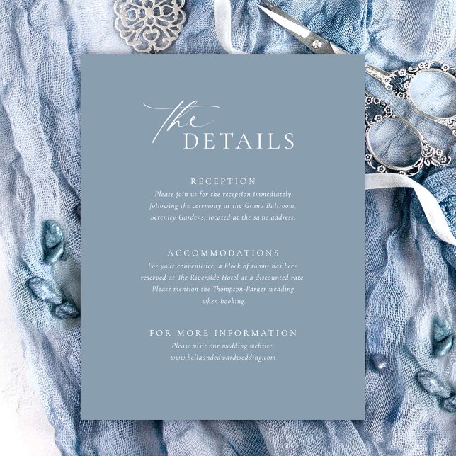 Carte de détails de mariage bleu poussiéreux (Créateur téléchargé)