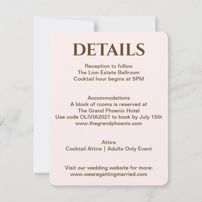 Carte de détails de mariage Blush | Soft Glam par  (Devant)