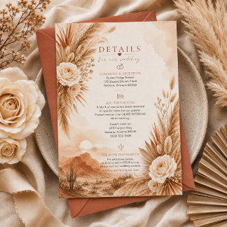 Carte de détails de mariage bohème coucher de sole