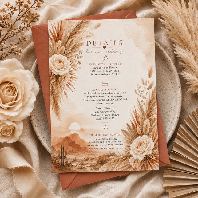 Carte de détails de mariage bohème coucher de sole (Créateur téléchargé)