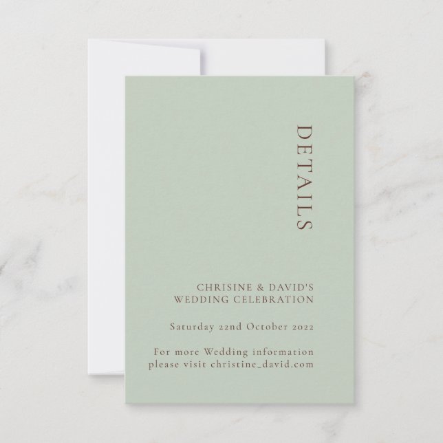 Carte de détails de mariage bohème sage minimalist (Devant)