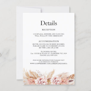 Carte de détails de mariage Boho Floral Blush Pamp