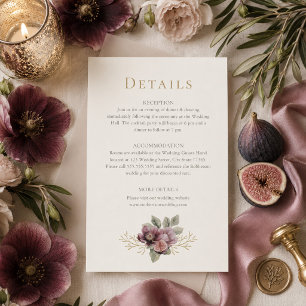 Carte de détails de mariage botanique à la prune e