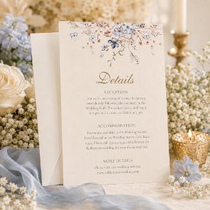 Carte de détails de mariage botanique bleu poussié