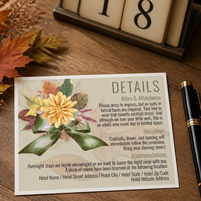 Carte de détails de mariage botanique d'automne (Créateur téléchargé)