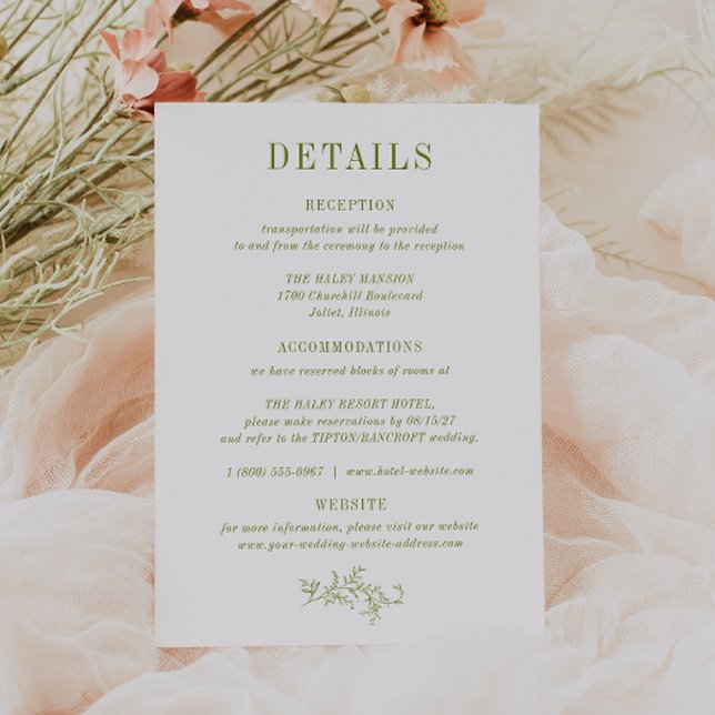 Carte de détails de mariage botanique ROWAN (Créateur téléchargé)