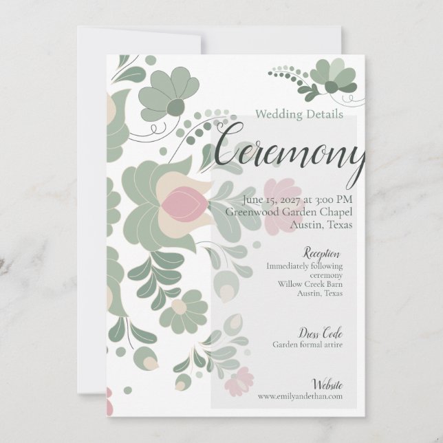Carte de détails de mariage botanique vert sauge (Devant)