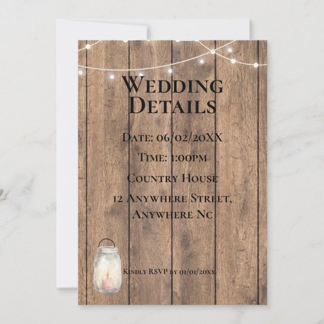 Carte de détails de mariage champêtre mignon | Mar (Devant)