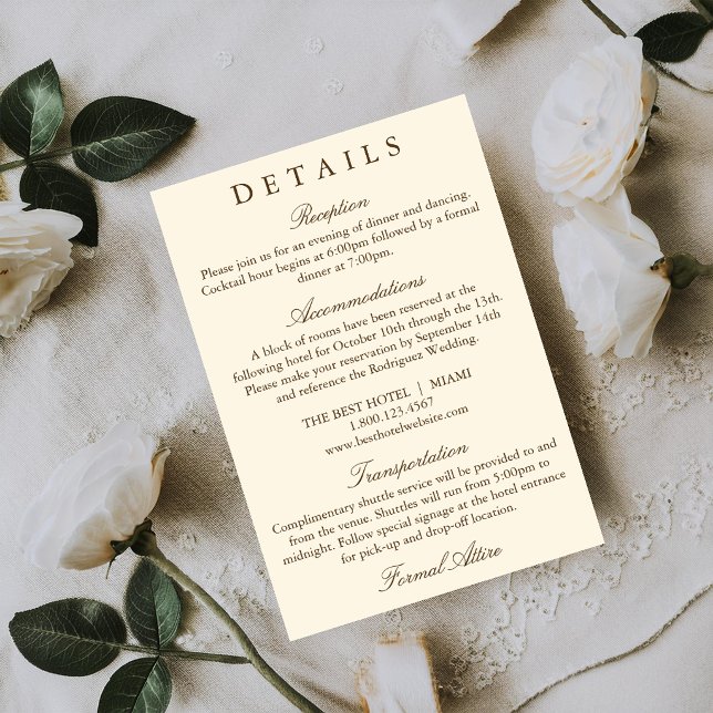 Carte de détails de mariage classique simple marro (Créateur téléchargé)