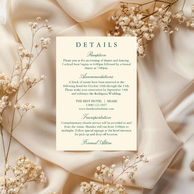 Carte de détails de mariage classique simple vert  (Créateur téléchargé)
