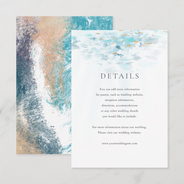 Carte de détails de mariage côtier aux vagues bleu (Devant / Derrière)