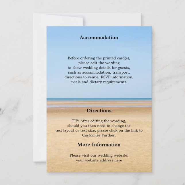 Carte de détails de mariage de destination de plag (Devant)