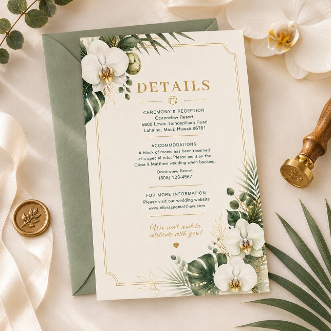 Carte de détails de mariage de luxe à l'orchidée t (Créateur téléchargé)