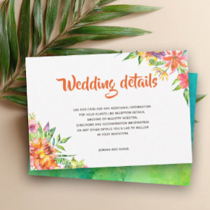 Carte de détails de mariage d'été à l'aquarelle tr