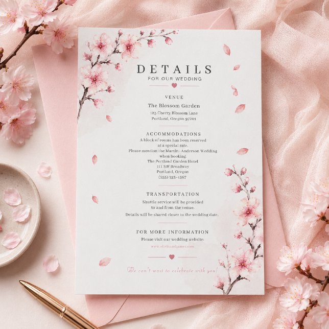 Carte de détails de mariage Élégance Fleur de Ceri (Créateur téléchargé)