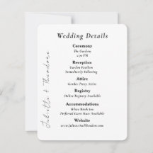 Carte de détails de mariage élégant