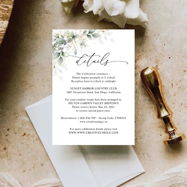 Carte de détails de mariage Élégant Eucalyptus (Créateur téléchargé)