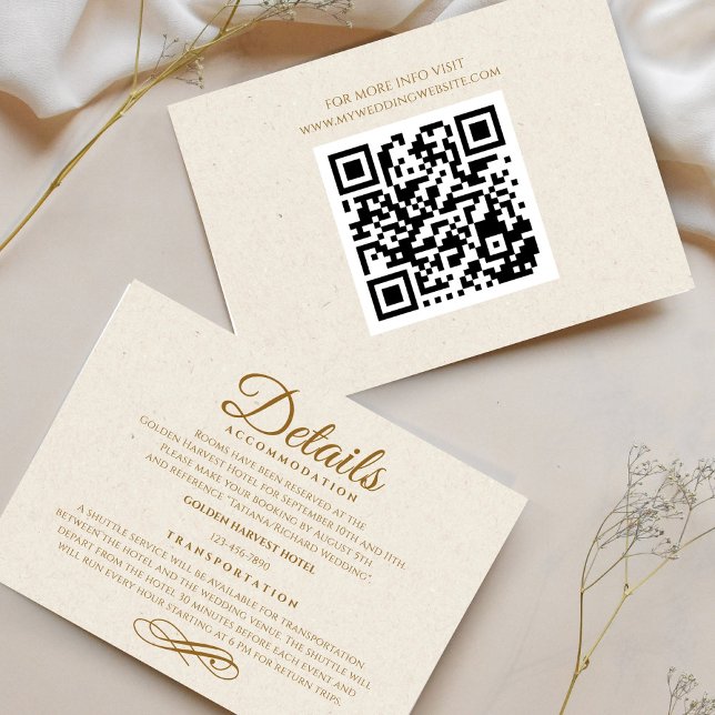 Carte de détails de mariage élégante avec écriture (Elegant Gold Script Wedding Details Enclosure Card)
