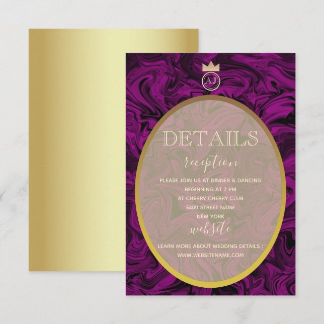 Carte de détails de mariage élégante avec feuille  (Devant / Derrière)