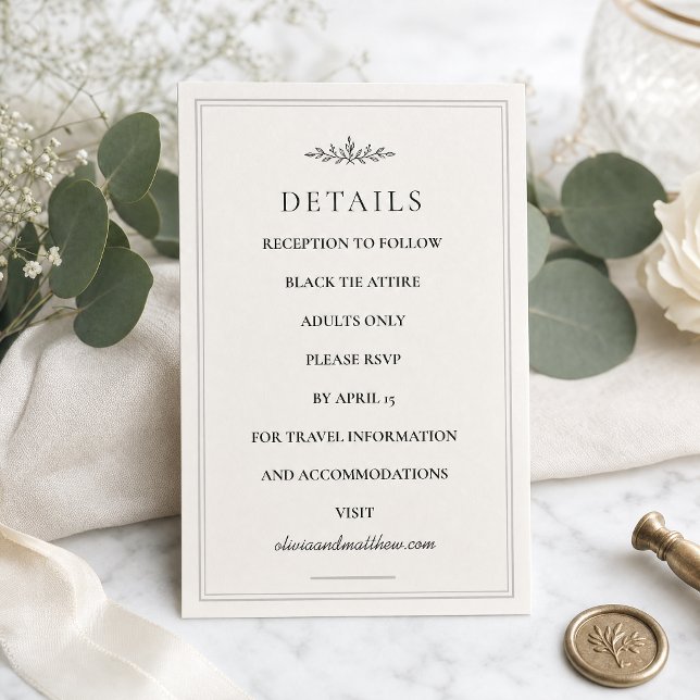 Carte de détails de mariage élégante avec monogram (Elegant Hunter Green Monogram Wedding Details Card #enclosurecard #weddingdetailscard )