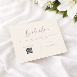 Carte de détails de mariage élégante avec QR Code