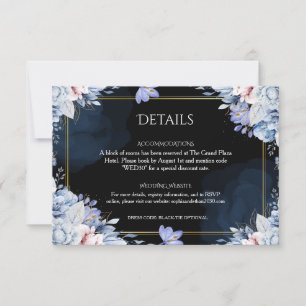 Carte de détails de mariage élégante bleu poussiér