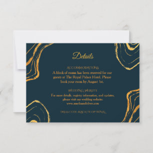 Carte de détails de mariage élégante bleu royal et