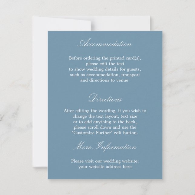 Carte de détails de mariage élégante et stylée ble (Devant)
