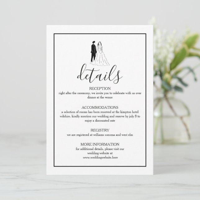 Carte de détails de mariage élégante minimale (Debout devant)