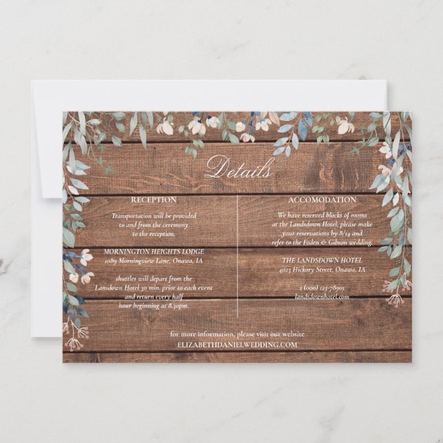 Carte de détails de mariage en cascade florale en  (Devant)