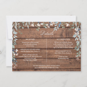 Carte de détails de mariage en cascade florale en