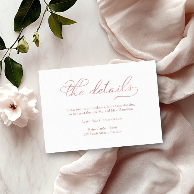 Carte de détails de mariage en écriture avec feuil (Créateur téléchargé)