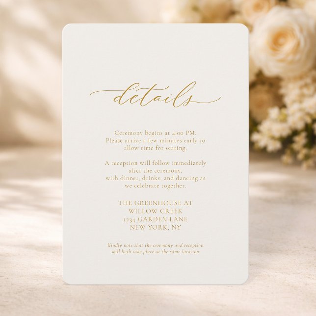 Carte de détails de mariage en ivoire avec calligr (Créateur téléchargé)