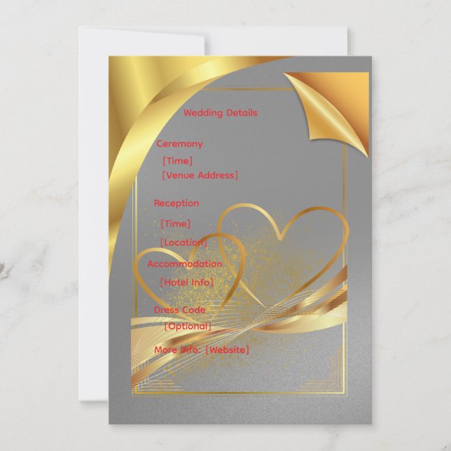 Carte de détails de mariage en or | Informations m (Devant)