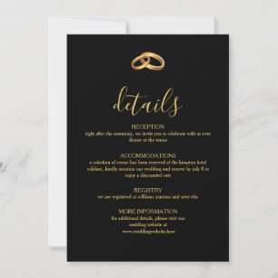 Carte de détails de mariage en or noir