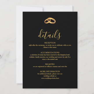 Carte de détails de mariage en or noir