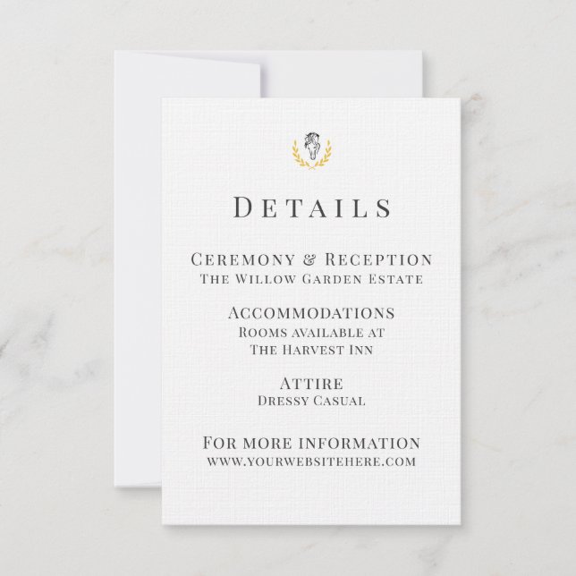 Carte de détails de mariage équestre avec blason d (Devant)