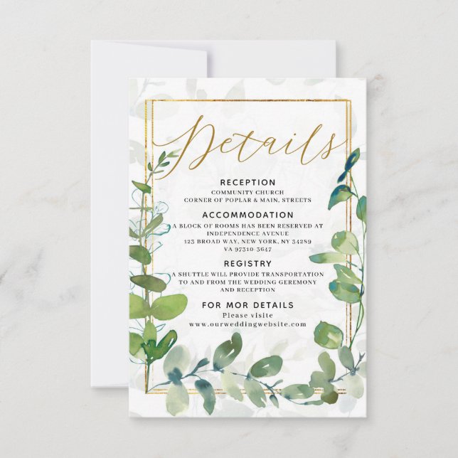 Carte de détails de mariage Eucalyptus (Devant)