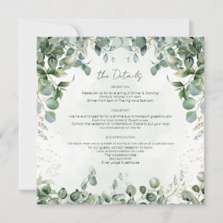 Carte de détails de mariage Eucalyptus Carré 1001A