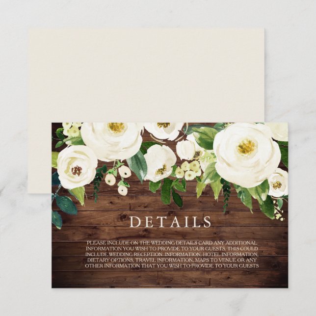 Carte de détails de mariage Fleurs de bloom blanch (Devant / Derrière)