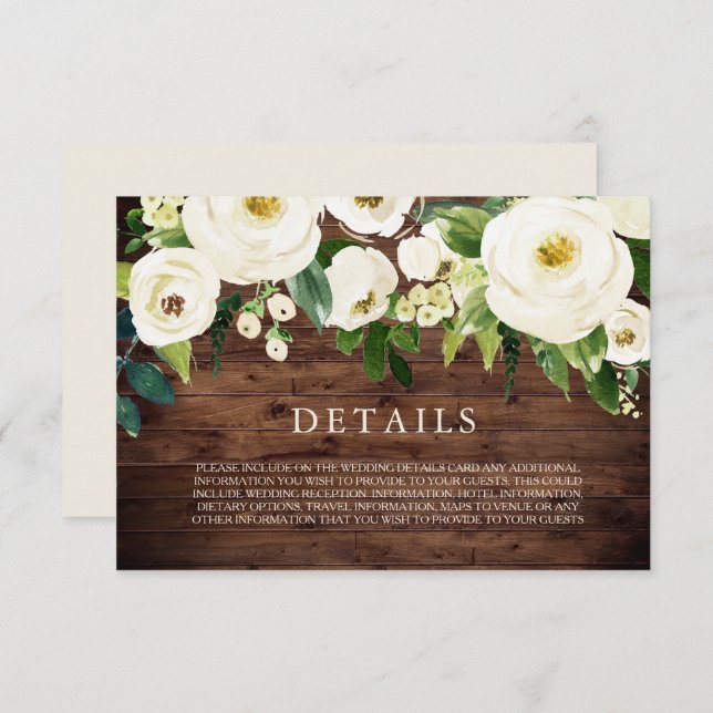Carte de détails de mariage Fleurs en fleurs blanc (Devant / Derrière)