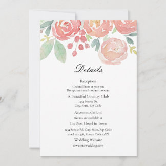 Carte de détails de mariage floral aquarelle Corai