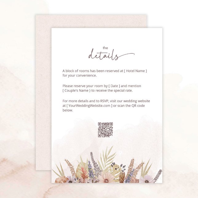 Carte de détails de mariage floral boho (Boho floral wedding details card)